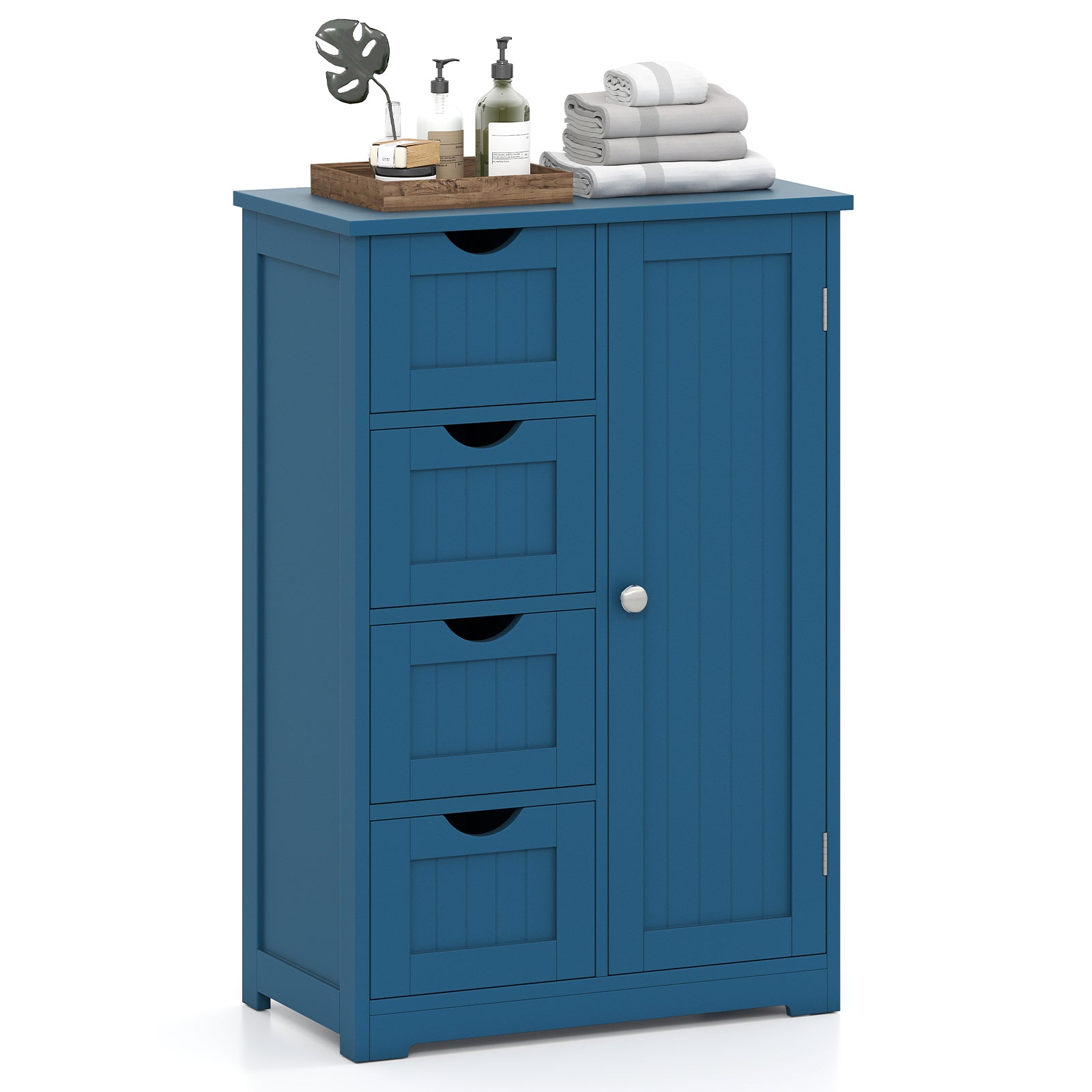 Standing Indoor Wooden Cabinet with 4 Drawers-Brown - Blue