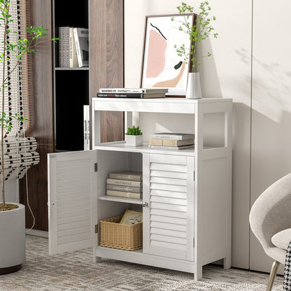 Freestanding Bathroom Floor Cabinet with Double Shutter Doors-White
