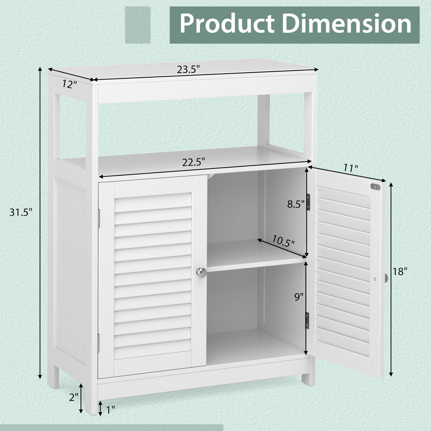 Freestanding Bathroom Floor Cabinet with Double Shutter Doors-White