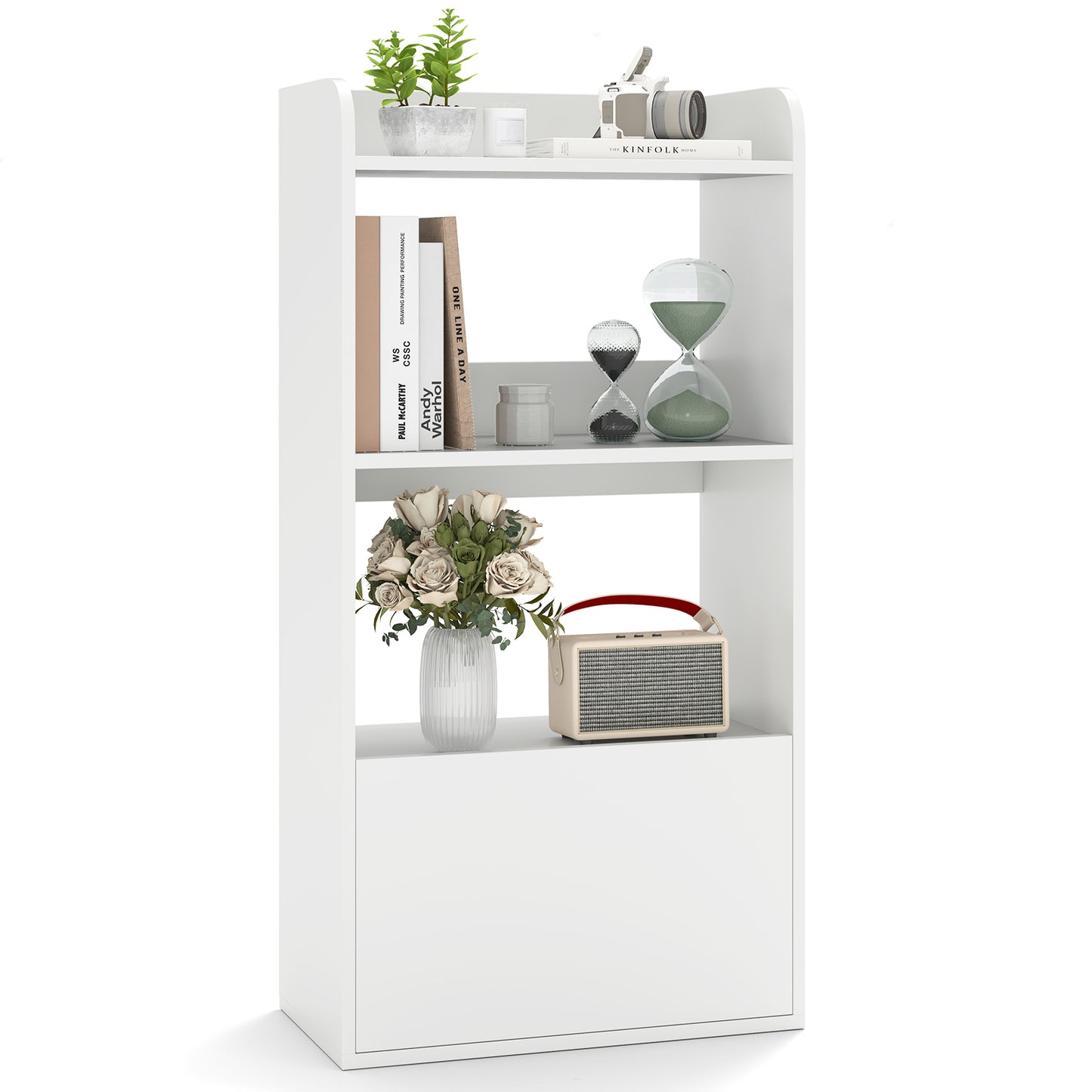 Freestanding Bookshelf with 3-Tier Open Shelf-White - White