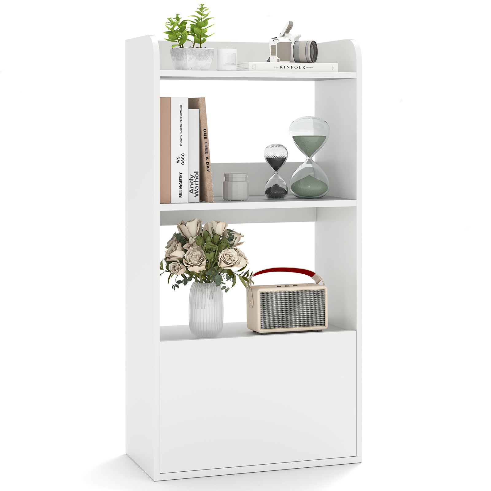 Freestanding Bookshelf with 3-Tier Open Shelf-White - White
