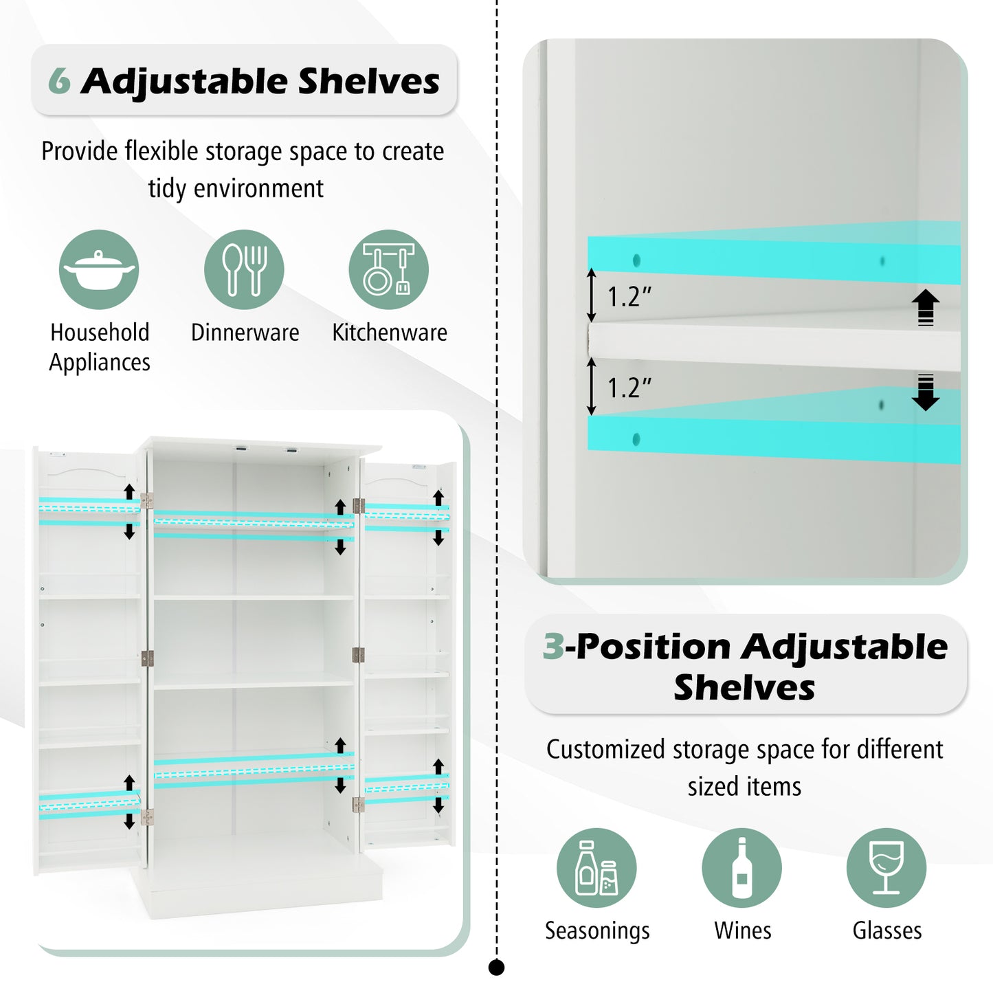 Freestanding Buffet Cupboards Sideboard with 2 Doors and Anti-Tipping Devices-White