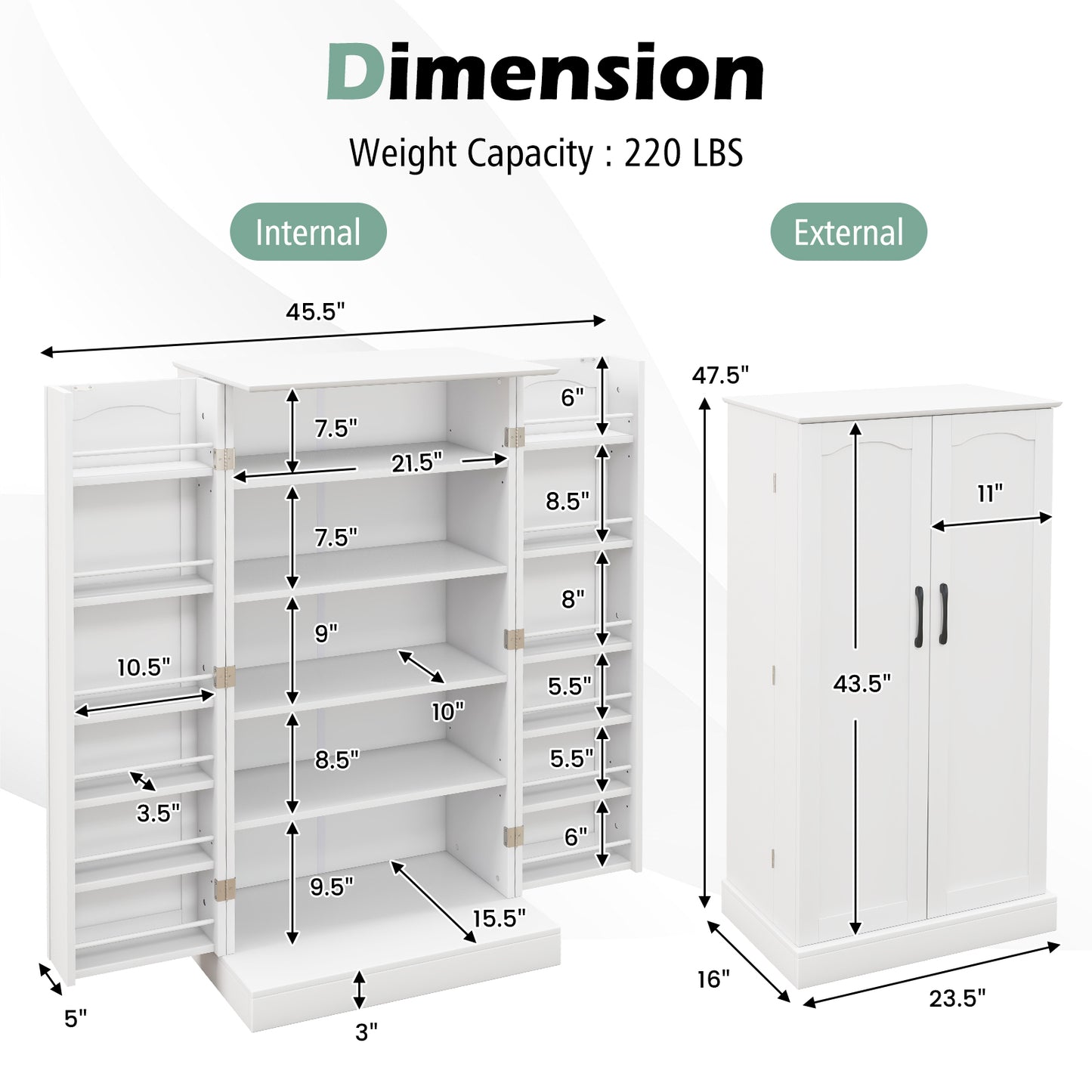 Freestanding Buffet Cupboards Sideboard with 2 Doors and Anti-Tipping Devices-White