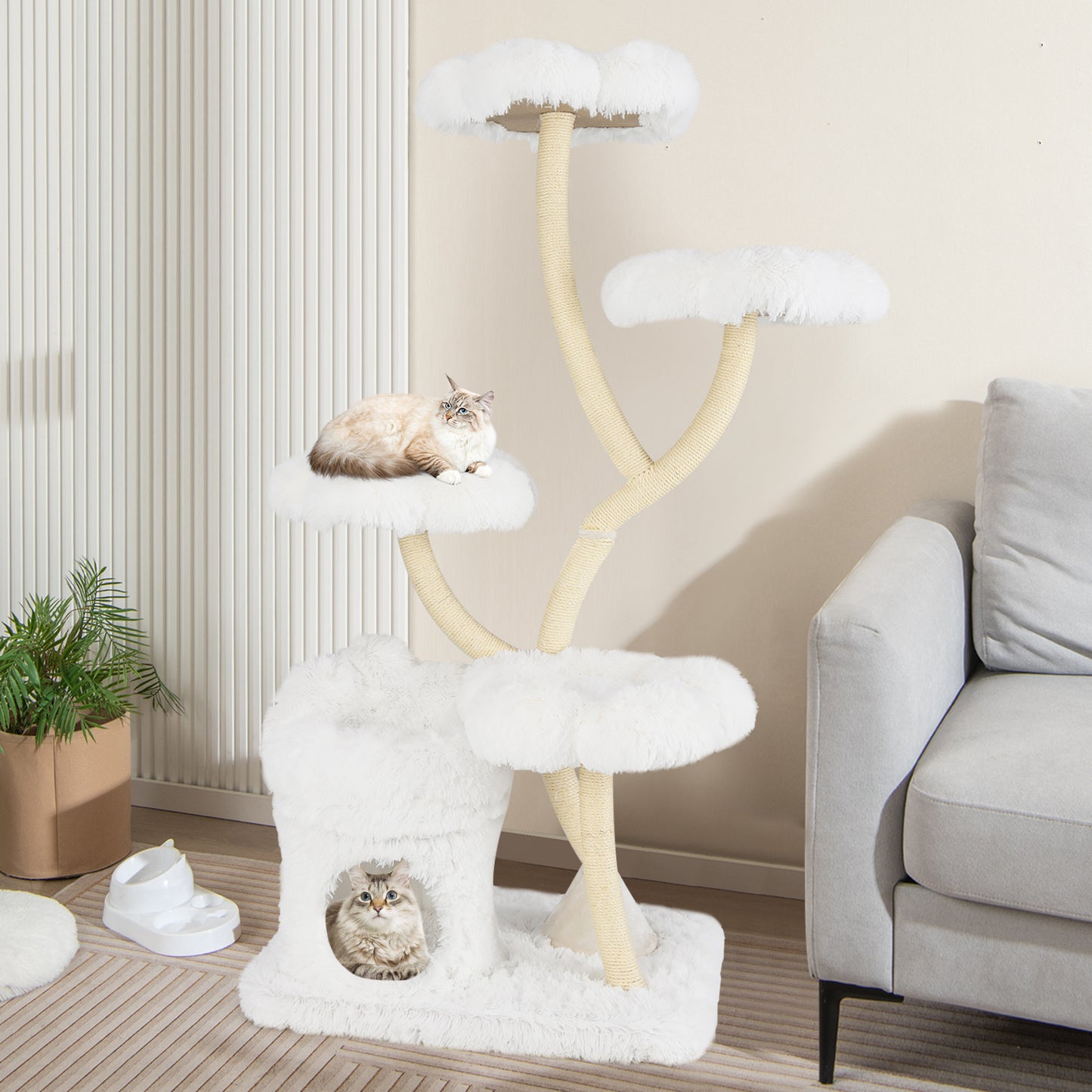 Freestanding Cat Tower with four Flower-shaped Platforms and Sisal Scratching Posts