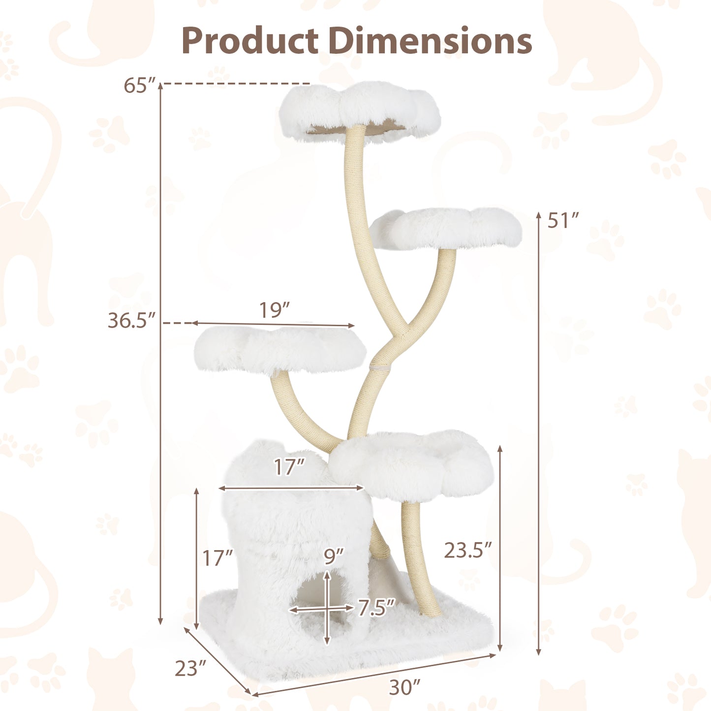 Freestanding Cat Tower with four Flower-shaped Platforms and Sisal Scratching Posts