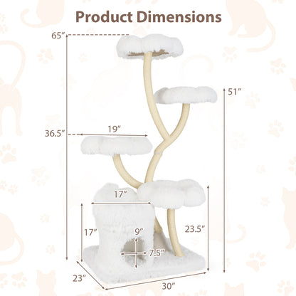 Freestanding Cat Tower with four Flower-shaped Platforms and Sisal Scratching Posts