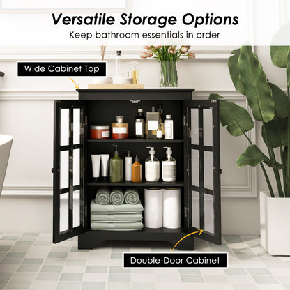 Freestanding Display Storage Cabinet with 2 Glass Doors and Adjustable Shelves-Black