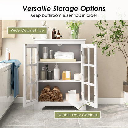 Freestanding Display Storage Cabinet with 2 Glass Doors and Adjustable Shelves-White
