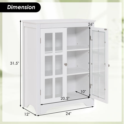 Freestanding Display Storage Cabinet with 2 Glass Doors and Adjustable Shelves-White