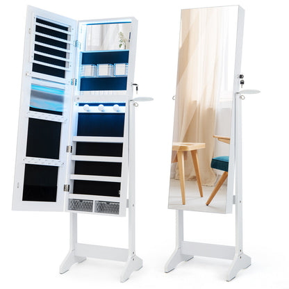 Freestanding Jewelry Cabinet with Full Length HD Mirror-Black - White