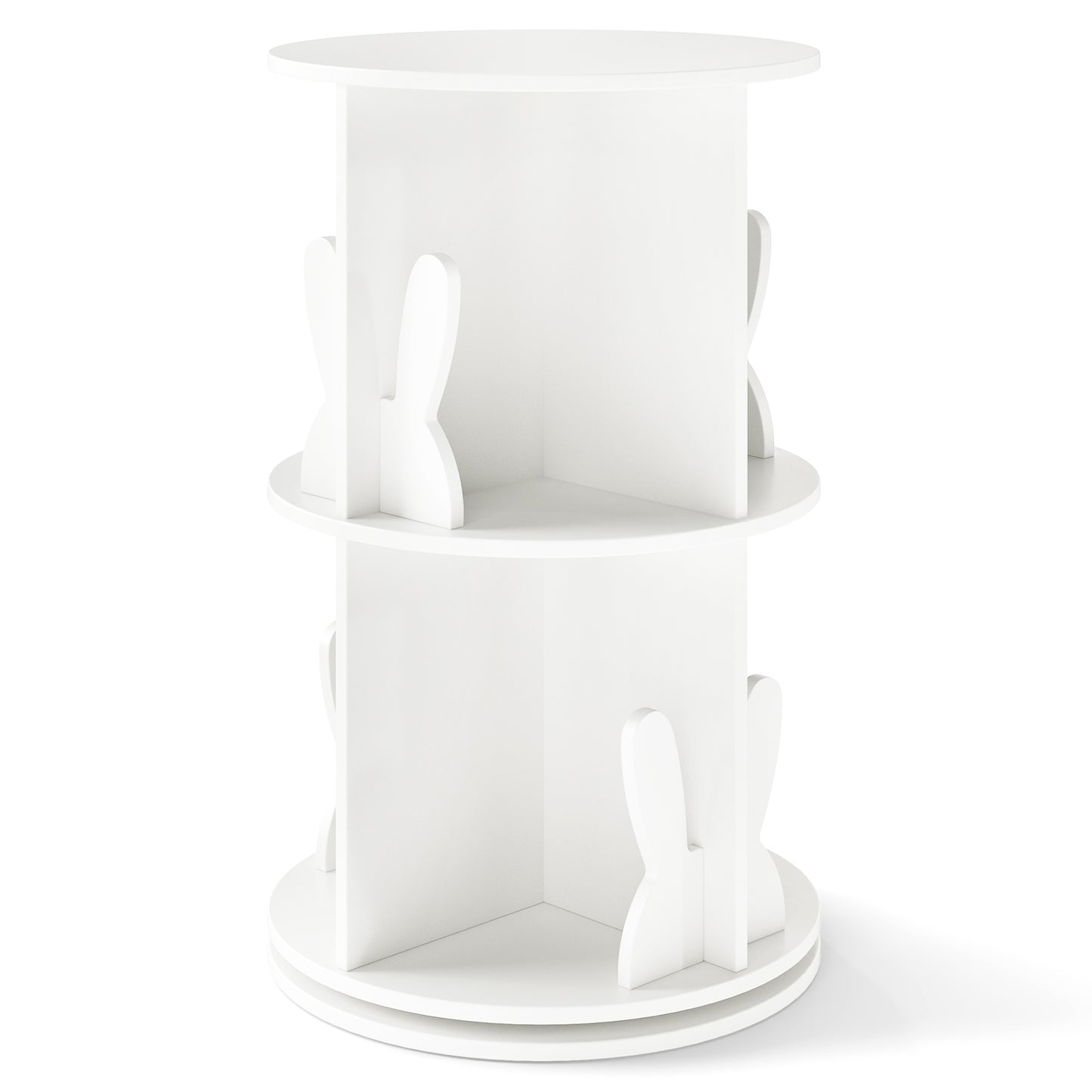 2 Tier Freestanding Kids Rotating Bookshelf Storage Rack with Bunny Baffles-Pink - White