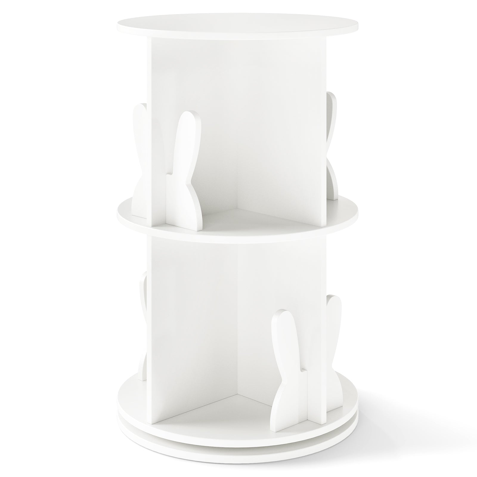 2 Tier Freestanding Kids Rotating Bookshelf Storage Rack with Bunny Baffles-Pink - White