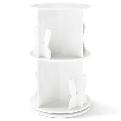 2 Tier Freestanding Kids Rotating Bookshelf Storage Rack with Bunny Baffles-Pink - White
