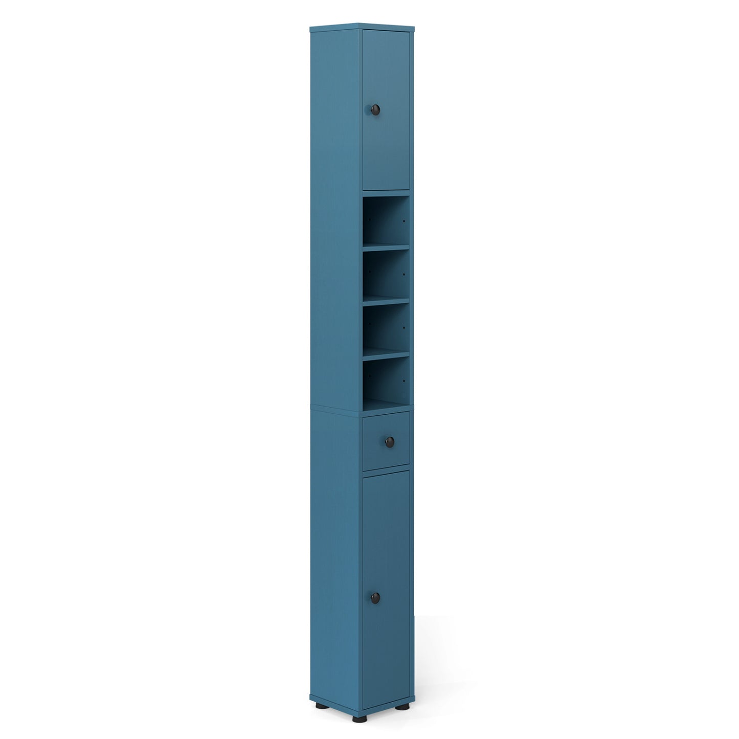 Freestanding Slim Bathroom Cabinet with Drawer and Adjustable Shelves-Blue - Blue