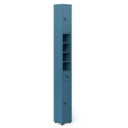 Freestanding Slim Bathroom Cabinet with Drawer and Adjustable Shelves-Blue - Blue