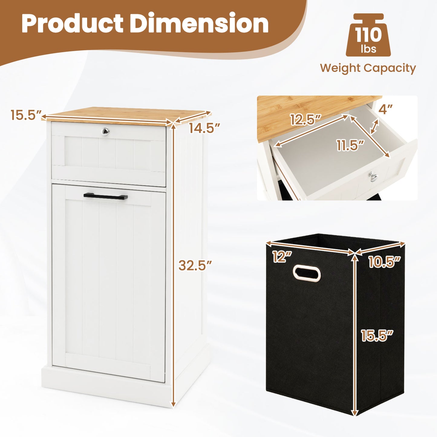 Freestanding Tilt Out Laundry Cabinet with Basket-White