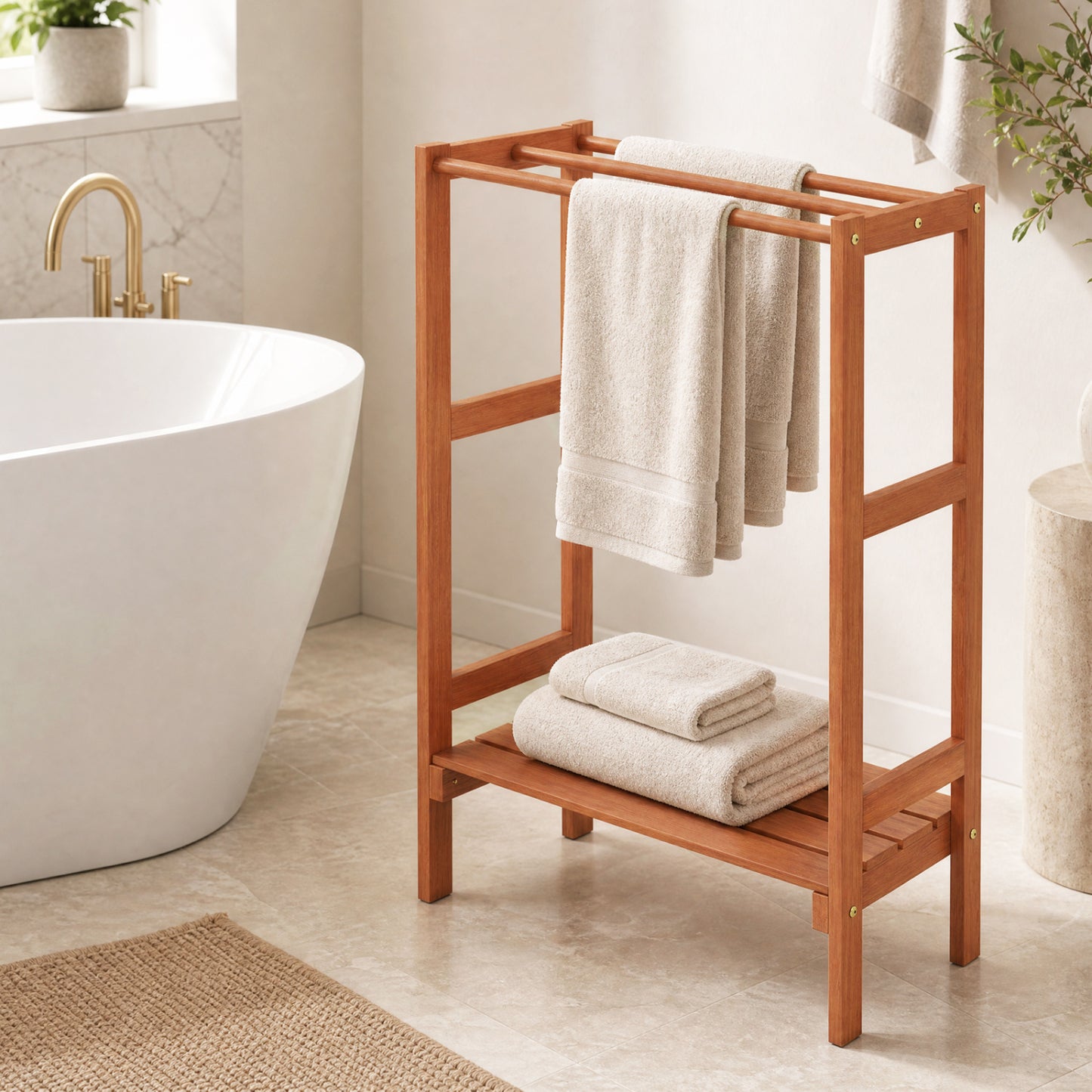 Freestanding Towel Rack with 3 Bars and Bottom Shelf