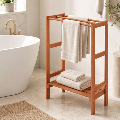 Freestanding Towel Rack with 3 Bars and Bottom Shelf