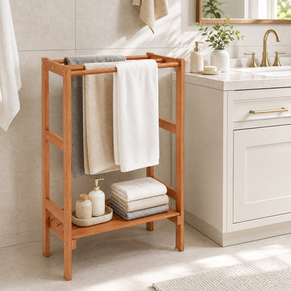 Freestanding Towel Rack with 3 Bars and Bottom Shelf