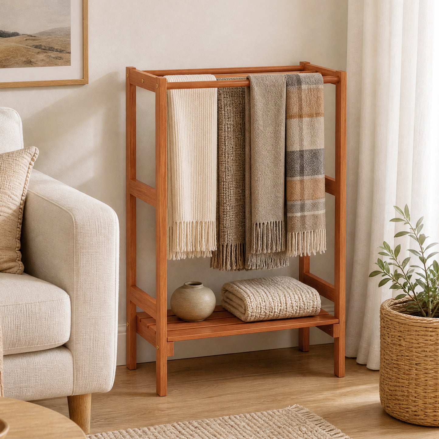 Freestanding Towel Rack with 3 Bars and Bottom Shelf
