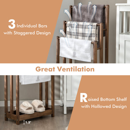 Freestanding Towel Rack 3-Bar Hand Towel Drying Stand with Bottom Storage Shelf