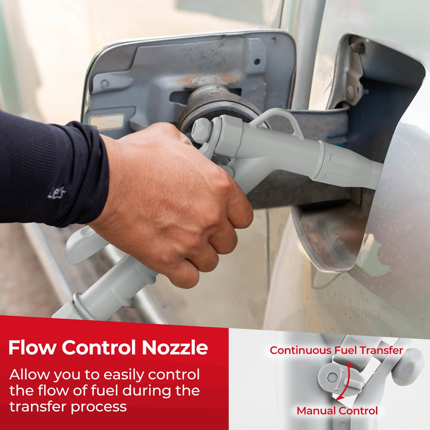 Fuel Transfer Pump with Nozzle for Flow Control and Stop