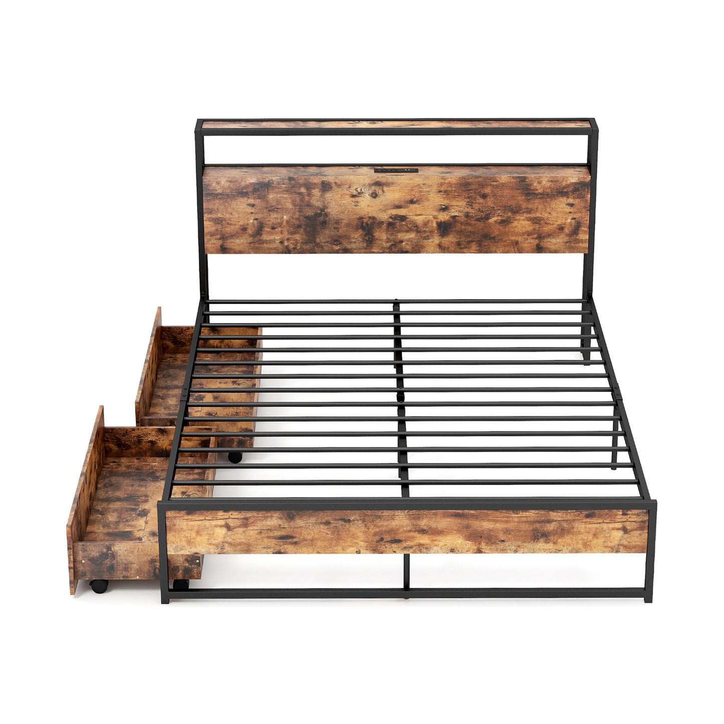 Full/Queen Bed Frame with 2-Tier Storage Headboard and Charging Station-Queen Size - Queen Size