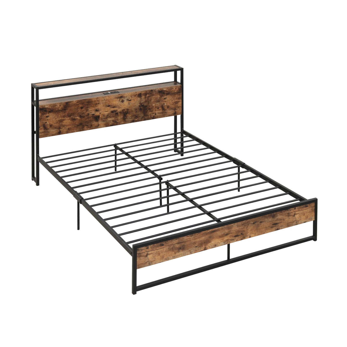 Full/Queen Bed Frame with 2-Tier Storage Headboard and Charging Station-Queen Size - Queen Size