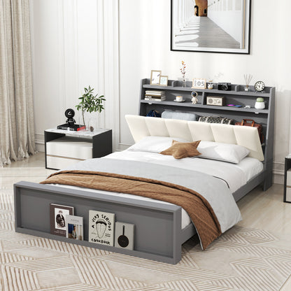Full Size Bed Frame with Storage Modern Platform Bed with Headboard-Full Size