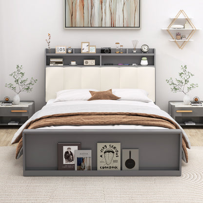 Full Size Bed Frame with Storage Modern Platform Bed with Headboard-Full Size
