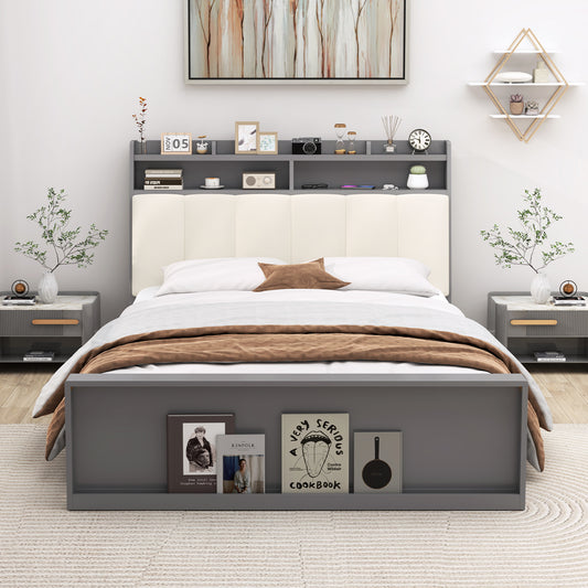 Full Size Bed Frame with Storage Modern Platform Bed with Headboard-Full Size