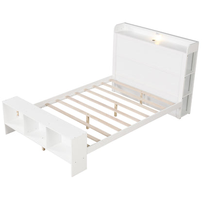 Full Size Bed Frame with 2 USB Ports with Storage Headboard and Lights
