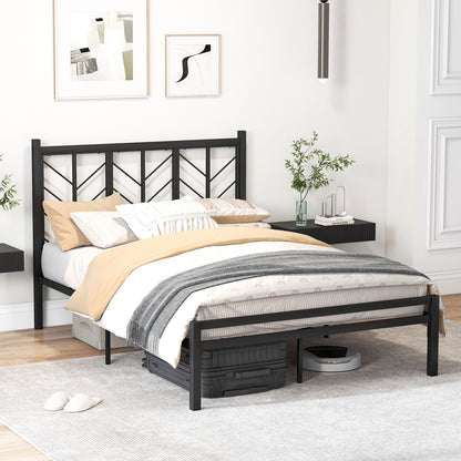 Queen Size Platform Bed with Headboard and Metal Frame