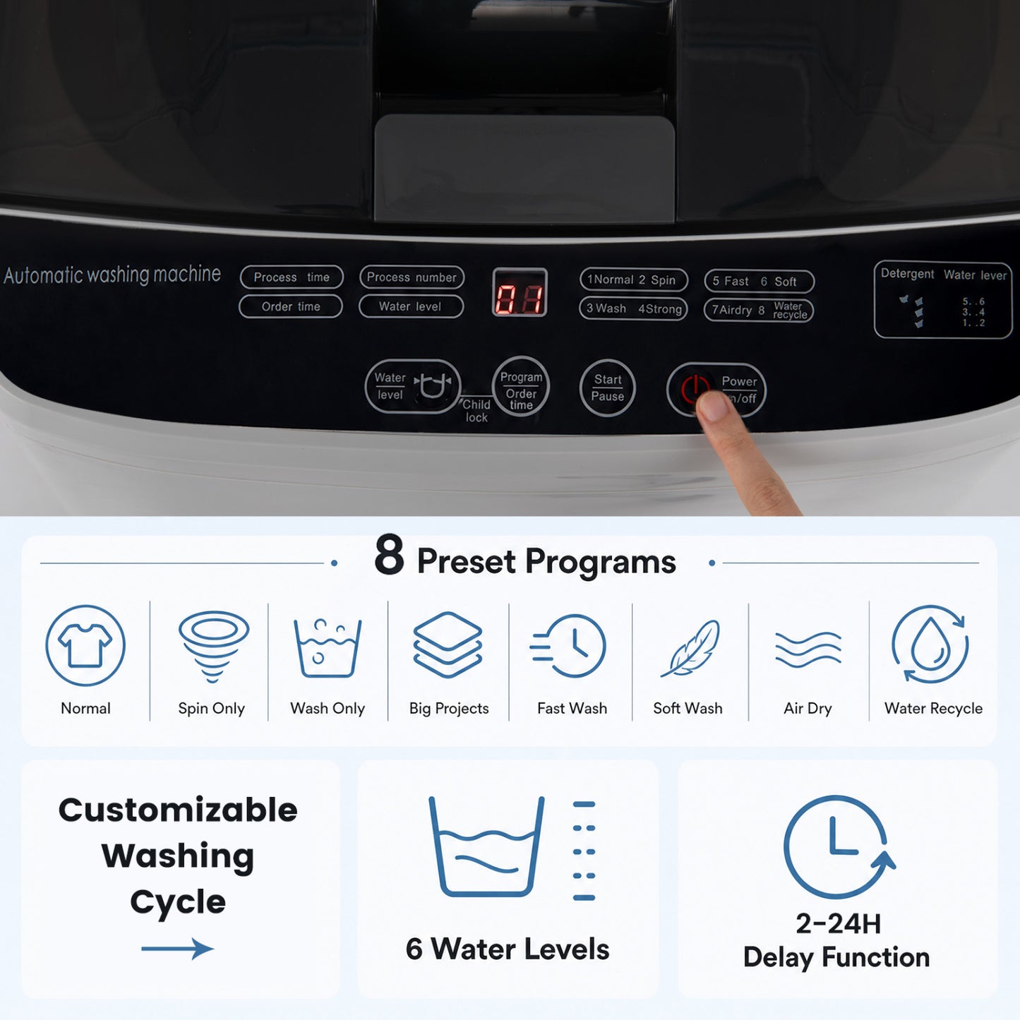Automatic Washing Machine 7.7 lbs with 8 Programs & Drain Pump