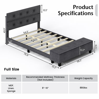Full/Queen/Twin Upholstered Bed Frame with Ottoman Storage