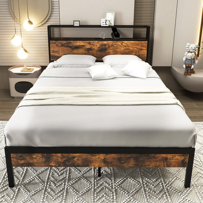 Twin/Full/Queen Bed Frame with Storage Headboard and Charging Station