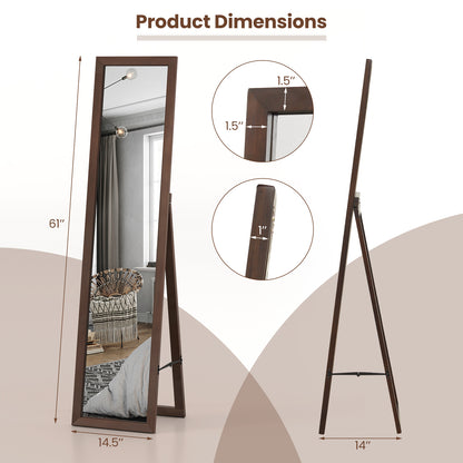 Full Length Mirror with Stand and Solid Wood Frame-14.5 x 14 x 61 inches