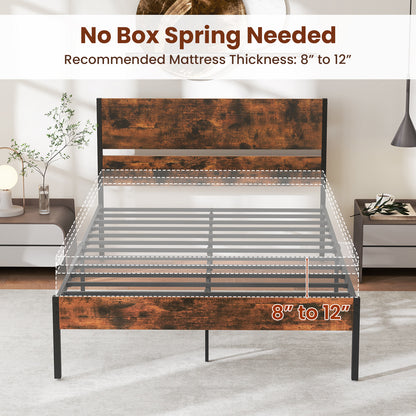 Twin/Full/Queen/King Metal Bed Frame with Wooden Headboard and Footboard-Full Size