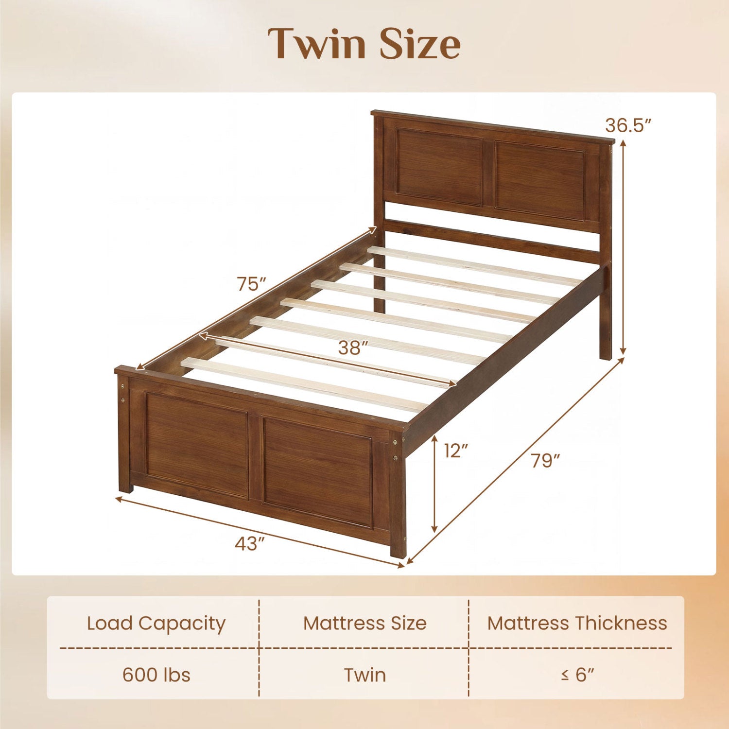 Twin Size Wooden Platform Bed Frame with Headboard