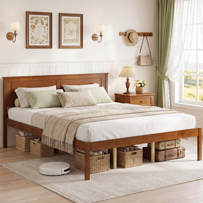 Full/Queen/Twin Size Bed Frame Farmhouse Wooden Platform Bed with Headboard