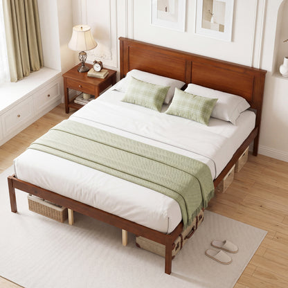 Full/Queen/Twin Size Bed Frame Farmhouse Wooden Platform Bed with Headboard