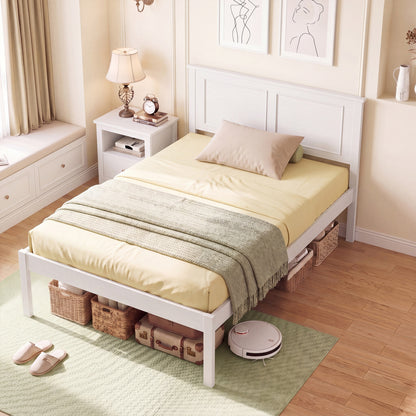 Full/Queen/Twin Size Bed Frame Farmhouse Wooden Platform Bed with Headboard White