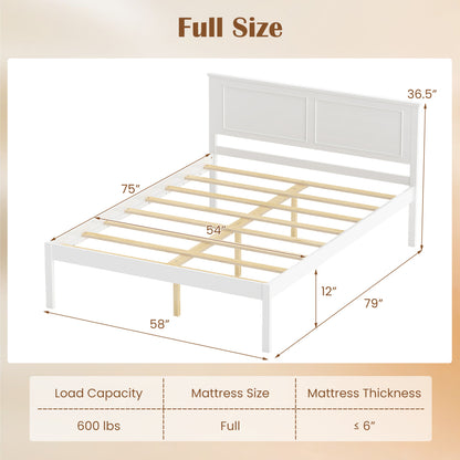 Full/Queen/Twin Size Bed Frame Farmhouse Wooden Platform Bed with Headboard White