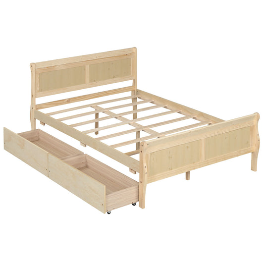 Full Size Bed Frame with 2 Storage Drawers and Footboard for Kids Teens Adults