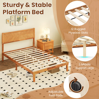 Twin/Full/Queen Size Bed Frame with Headboard and Storage Space