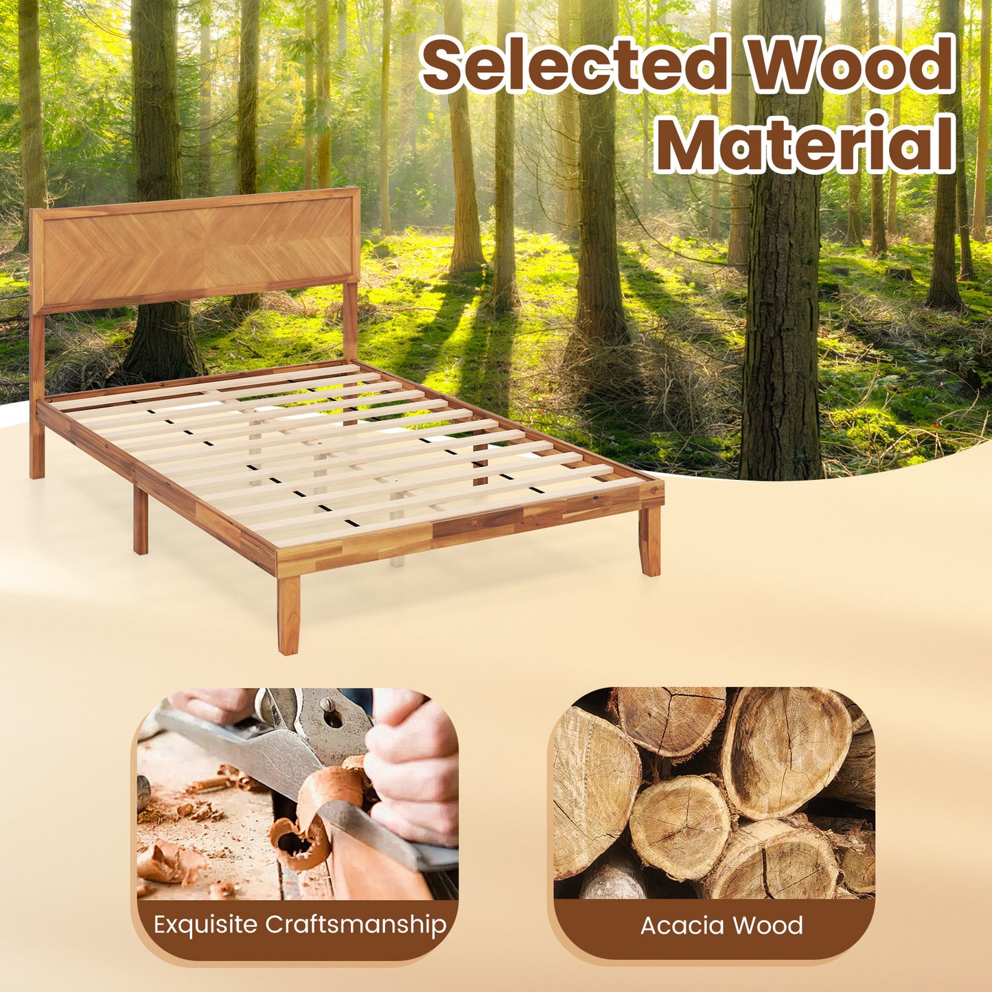 Twin/Full/Queen Size Bed Frame with Headboard and Storage Space