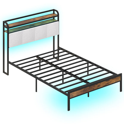 Twin/Full/Queen/King Size Bed Frame with LED Light and Charging Station-Full Size - Full Size