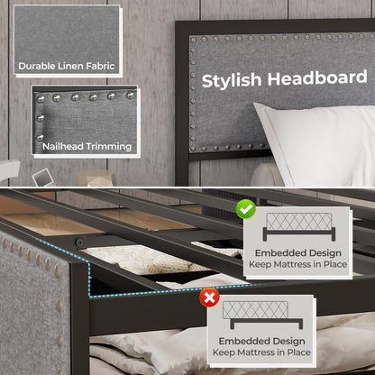 Full/Queen/Twin Size Bed Frame with LED Lights Drawer and Metal Slats