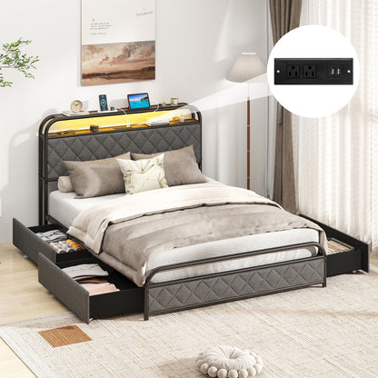 Twin/Full/Queen Size Bed Frame with LED Lights and Charging Station