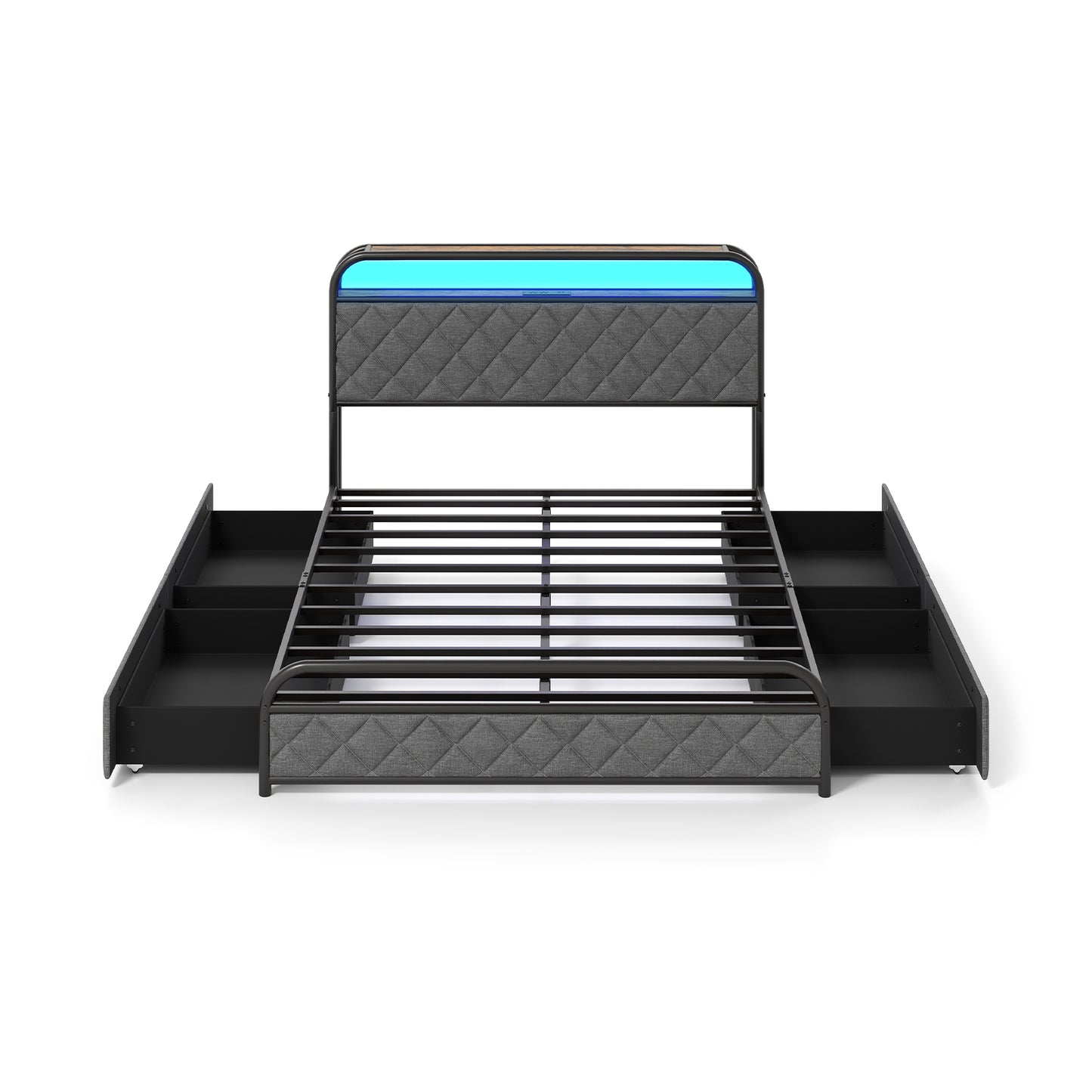 Twin/Full/Queen Size Bed Frame with LED Lights and Charging Station